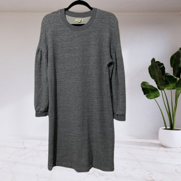 Madewell Heather Gray Sweatshirt Dress w/ Bubble Sleeves – Comfy & Cute - Picture 2 of 12